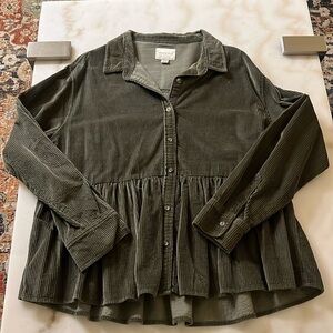 American Eagle Green Corduroy Button Up